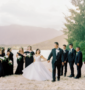 Luxury Hawaii elopement at a private white sandy beach on Oahu