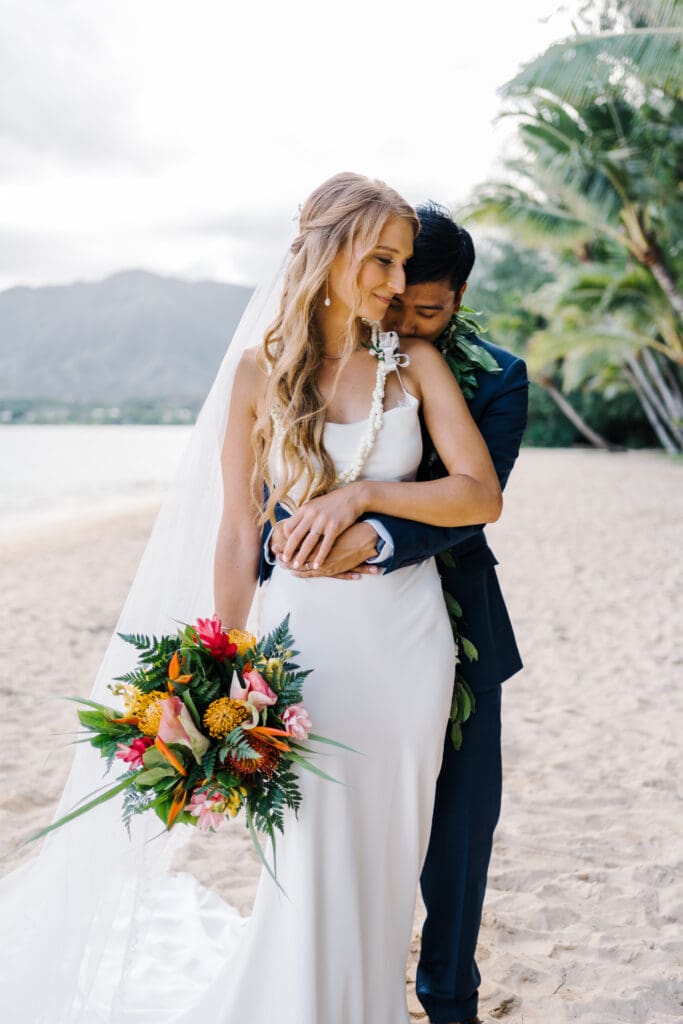 hawaii beach wedding - bride and groom